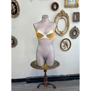 Vintage 70s Jezebel Yellow Mesh & Satin Bow Underwire Bra - 36C